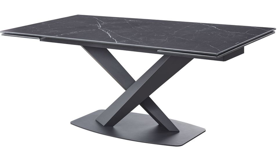 Table à manger extensible céramique effet marbre noir et pieds acier noir Lady 180/260 cm - Photo n°3