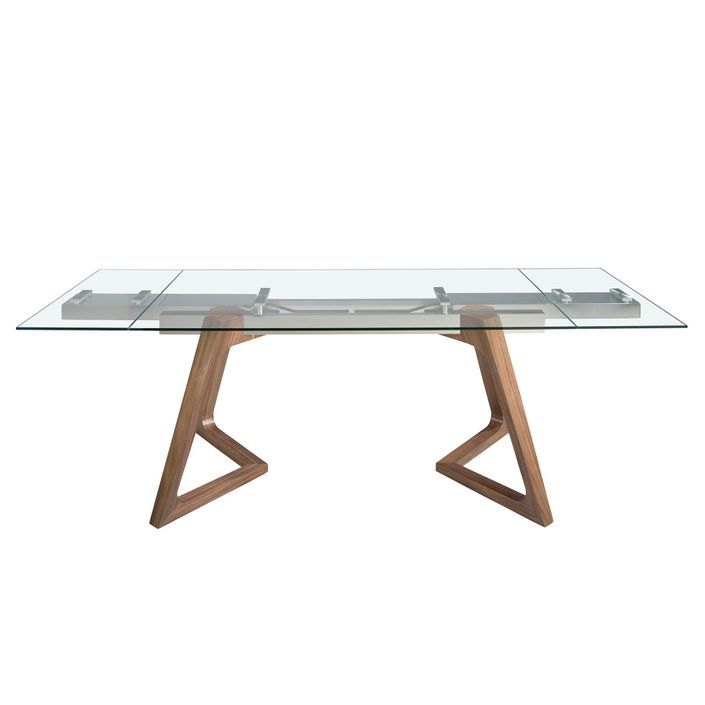 Table à manger extensible Mirak 160/240 cm - Plateau en verre trempé et pieds en noyer - Photo n°7