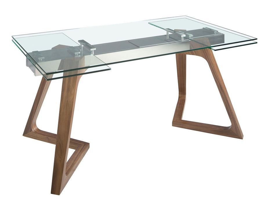 Table à manger extensible Mirak 160/240 cm - Plateau en verre trempé et pieds en noyer - Photo n°1