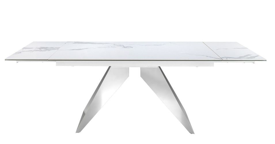 Table à manger extensible Rodia L 160/240 cm - Plateau en porcelaine blanche et pied acier chromé - Photo n°5