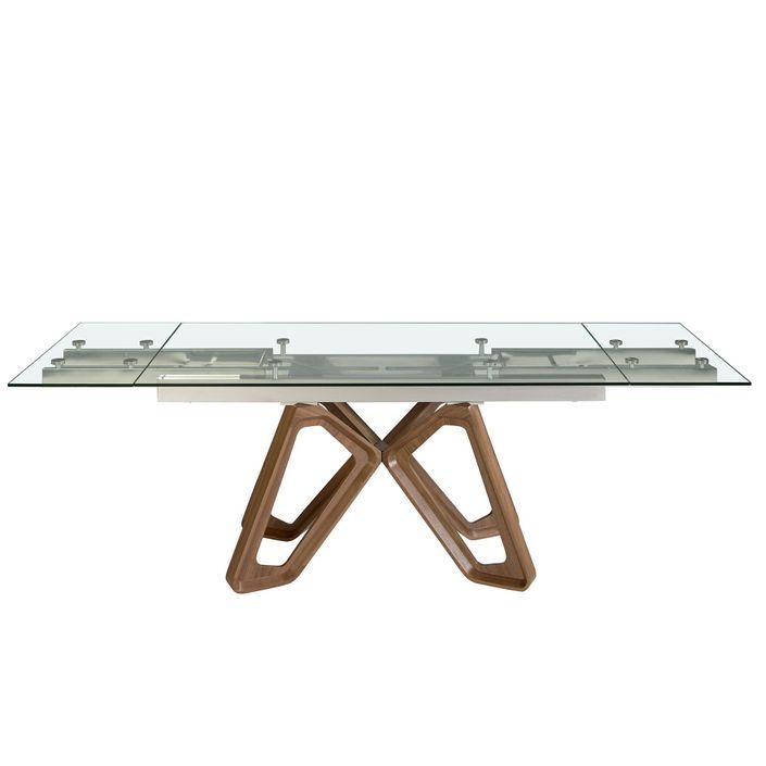 Table à manger extensible Venicia 160/240 cm - Plateau en verre trempé et pieds en noyer - Photo n°9