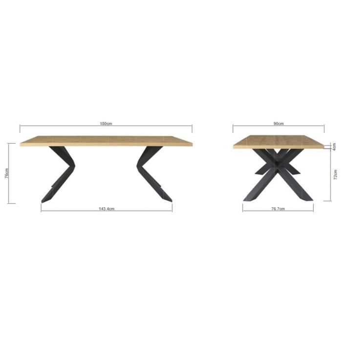 Table a manger fixe - Décor chene et métal noir - ELLIOR - L 180 x P 90 x H 76 cm - Photo n°4