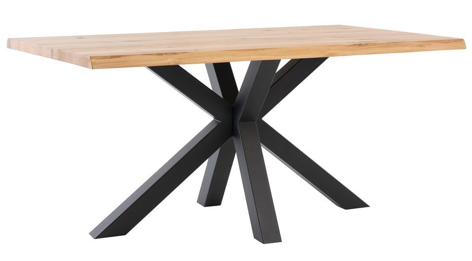 Table à manger industrielle Kunia – Plateau chêne massif clair et pieds métal noir - Photo n°1