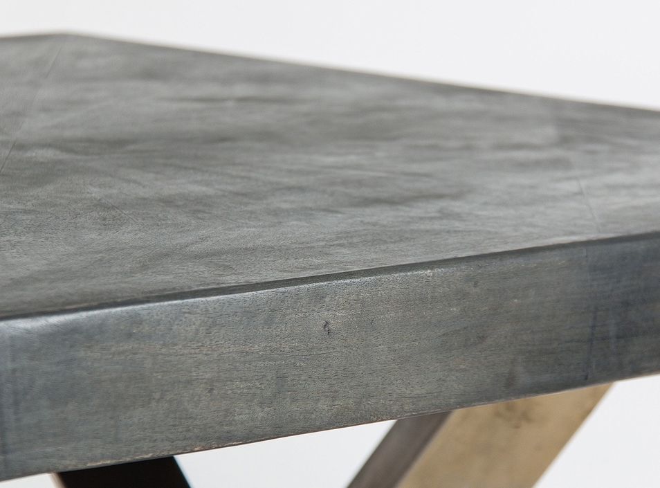 Table à manger plateau bois d'orme gris et pieds fer doré Kenza 200 cm - Photo n°5