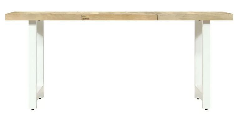 Table à manger manguier massif clair et pieds métal blanc en H Ledor 180 cm - Photo n°3