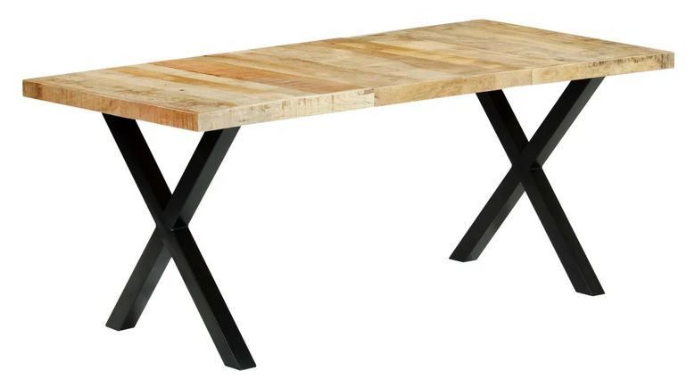 Table à manger manguier massif clair et pieds métal noir en X droit Ledor 180 cm - Photo n°1