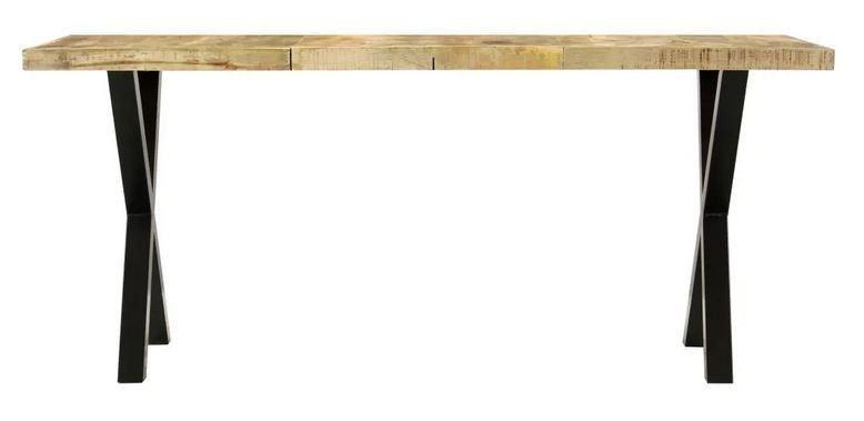 Table à manger manguier massif clair et pieds métal noir en X droit Ledor 180 cm - Photo n°2