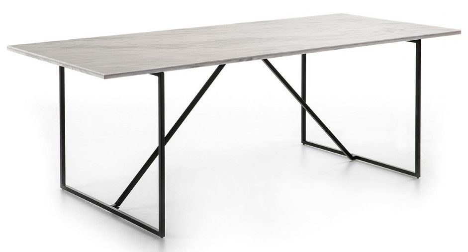 Table à manger marbre blanc et pieds métal noir 210 cm - Photo n°1