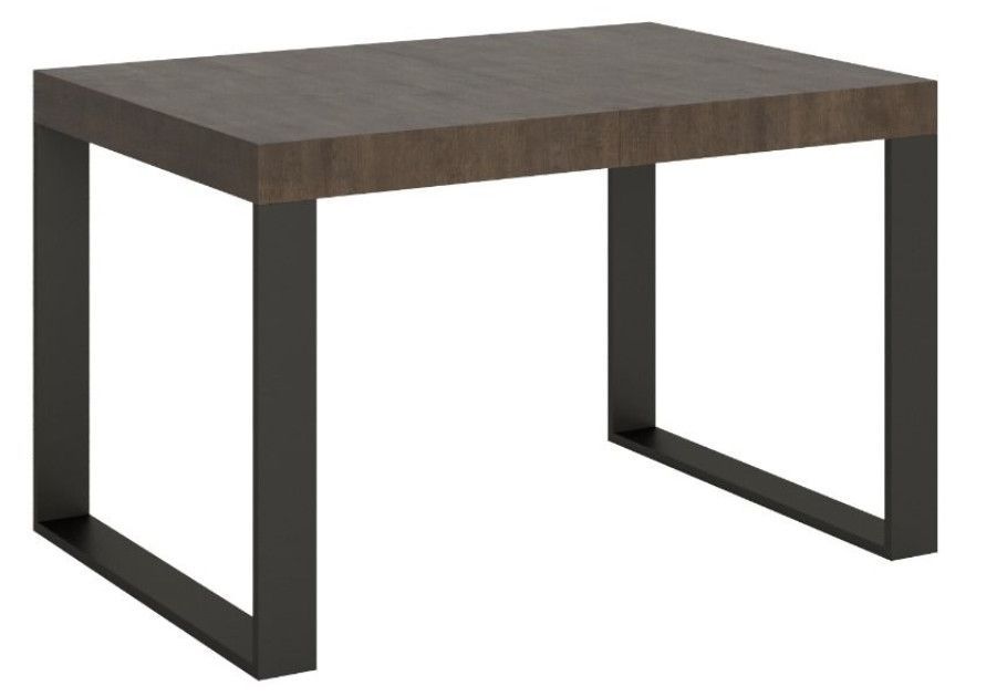 Table à manger moderne bois foncé et pieds métal anthracite Tiroz 130 cm - Photo n°1