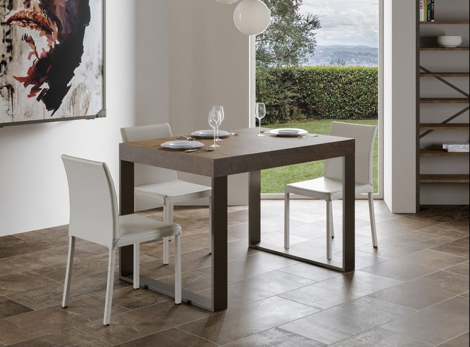 Table à manger moderne bois foncé et pieds métal anthracite Tiroz 130 cm - Photo n°2
