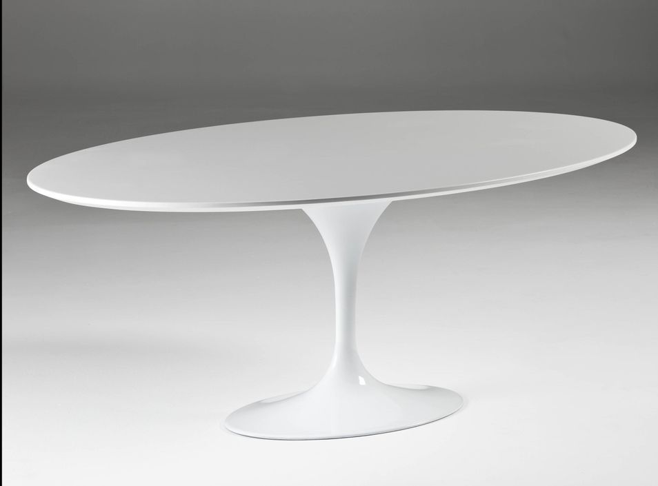 Table à manger ovale bois blanc et pied métal 200 cm - Photo n°1