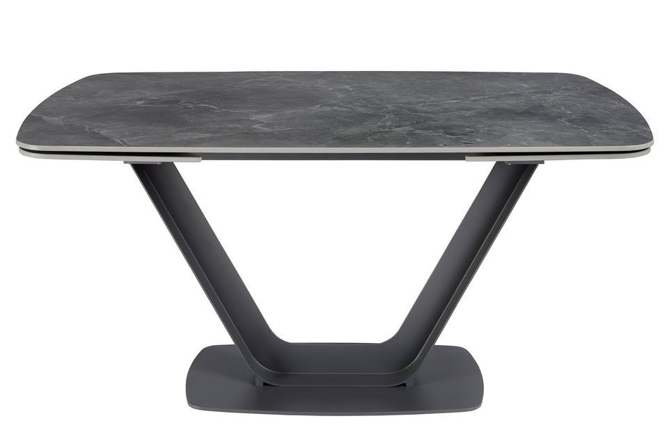 Table à manger ovale extensible Benita L 160/240 cm - Plateau en porcelaine noir et pieds acier noir - Photo n°1