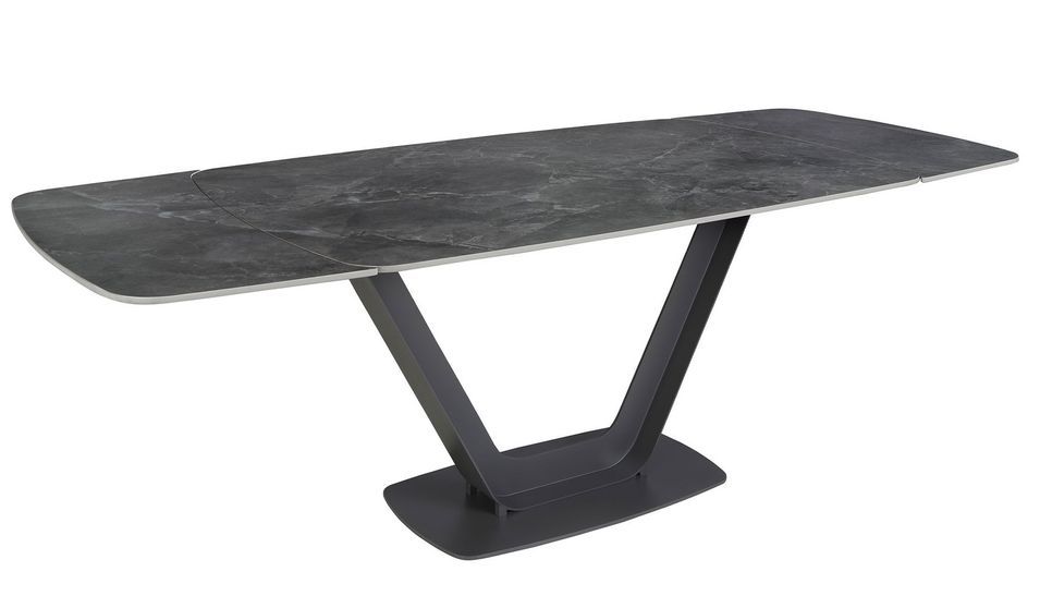 Table à manger ovale extensible Benita L 160/240 cm - Plateau en porcelaine noir et pieds acier noir - Photo n°3