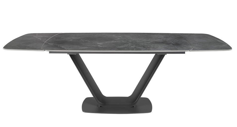 Table à manger ovale extensible Benita L 160/240 cm - Plateau en porcelaine noir et pieds acier noir - Photo n°5