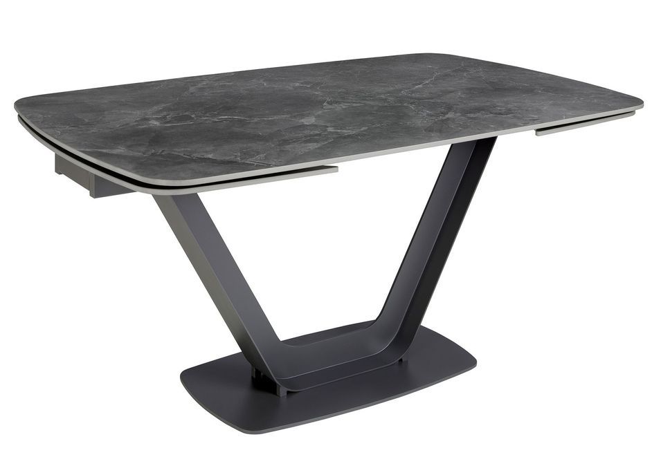 Table à manger ovale extensible Benita L 160/240 cm - Plateau en porcelaine noir et pieds acier noir - Photo n°7