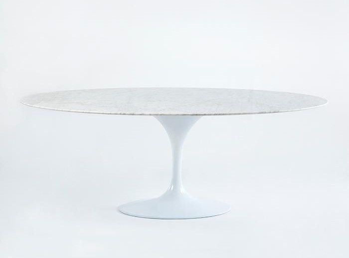 Table à manger ovale marbre blanc Ravies L 200 cm - Photo n°1