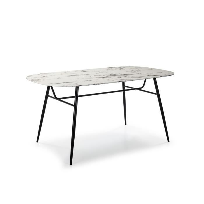 Table a manger ovale - Verre marbré blanc et noir - L 160 x P 90 x 76,5 cm - SALINA - Photo n°1