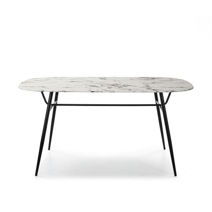 Table a manger ovale - Verre marbré blanc et noir - L 160 x P 90 x 76,5 cm - SALINA - Photo n°2