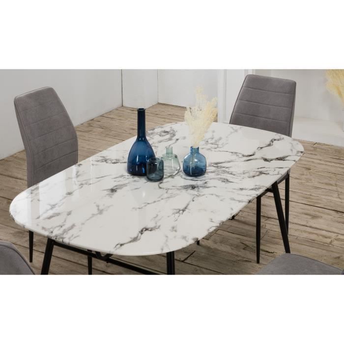 Table a manger ovale - Verre marbré blanc et noir - L 160 x P 90 x 76,5 cm - SALINA - Photo n°5