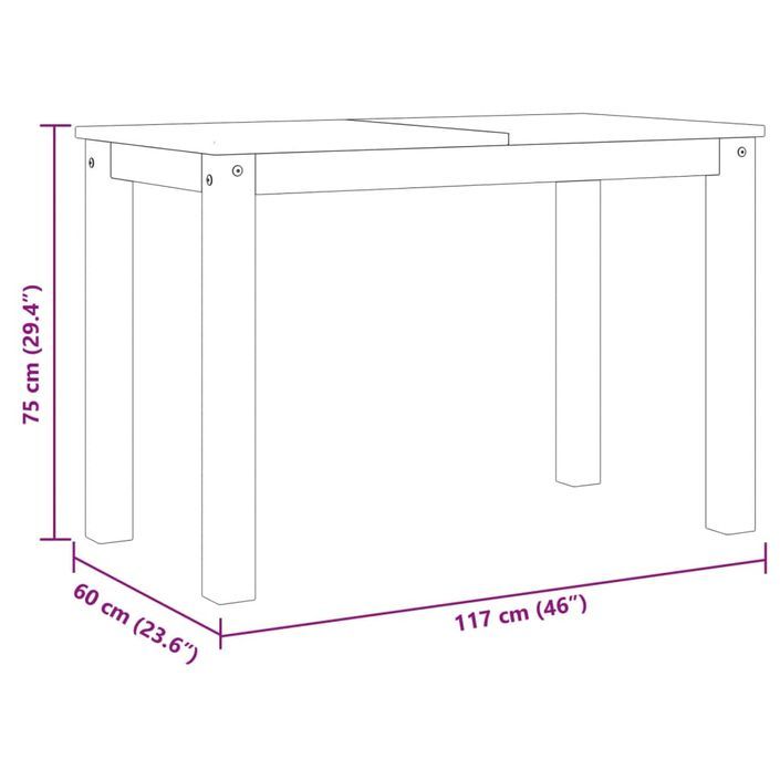 Table à manger Panama blanc 117x60x75 cm bois massif de pin - Photo n°8