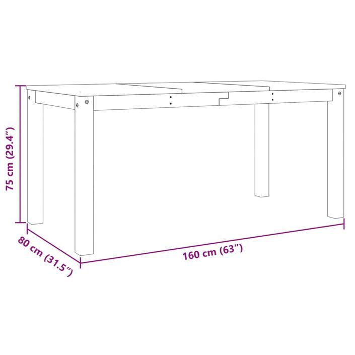 Table à manger Panama gris 160x80x75 cm bois massif de pin - Photo n°8