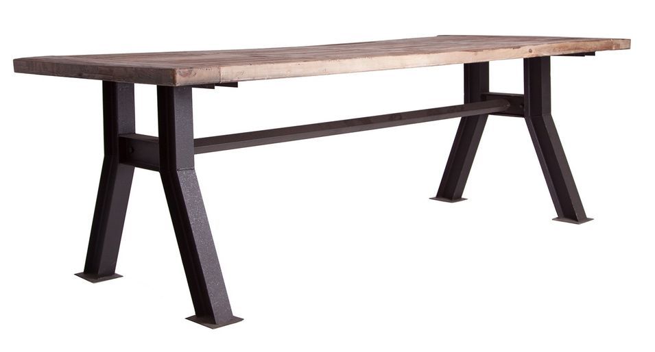 Table à manger pin massif recyclé foncé et métal noir Vinka 280 cm - Photo n°1