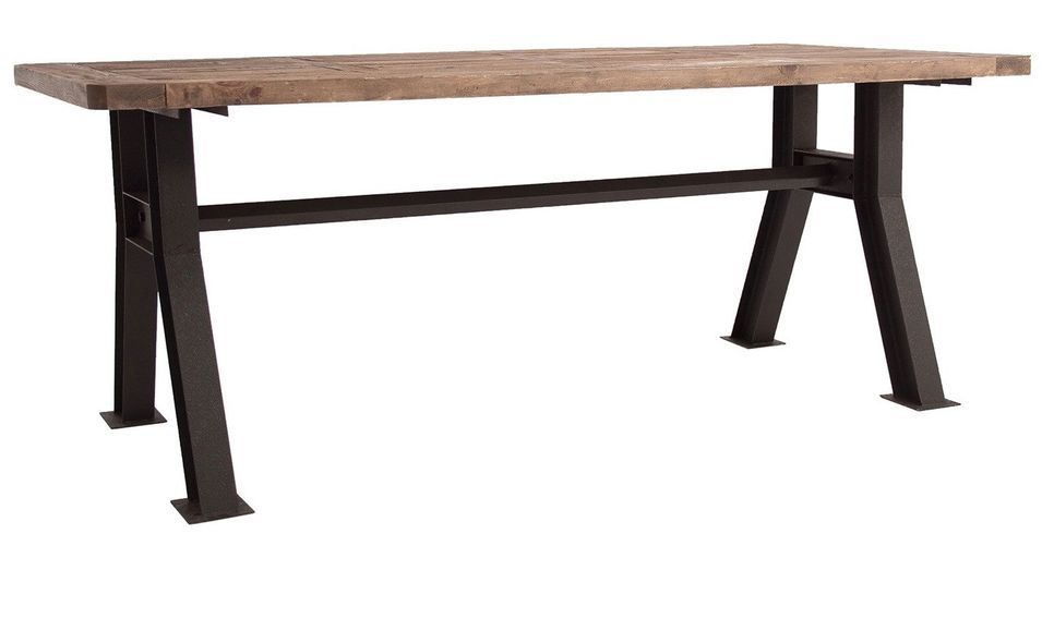 Table à manger rectangulaire industriel bois de Pin massif recyclé foncé et pieds fer noir Vinka 200 cm - Photo n°1