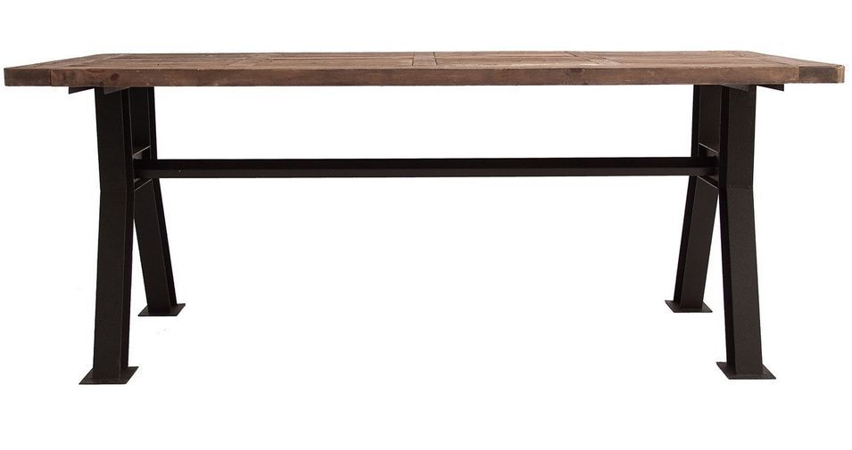 Table à manger rectangulaire industriel bois de Pin massif recyclé foncé et pieds fer noir Vinka 200 cm - Photo n°2