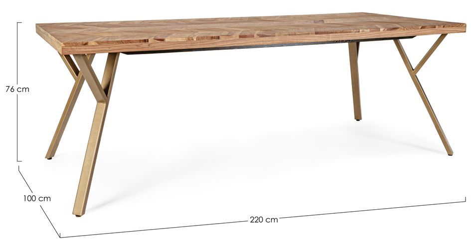 Table à manger plateau bois d'acacia et pieds acier doré mat Dinka 220 cm - Photo n°5