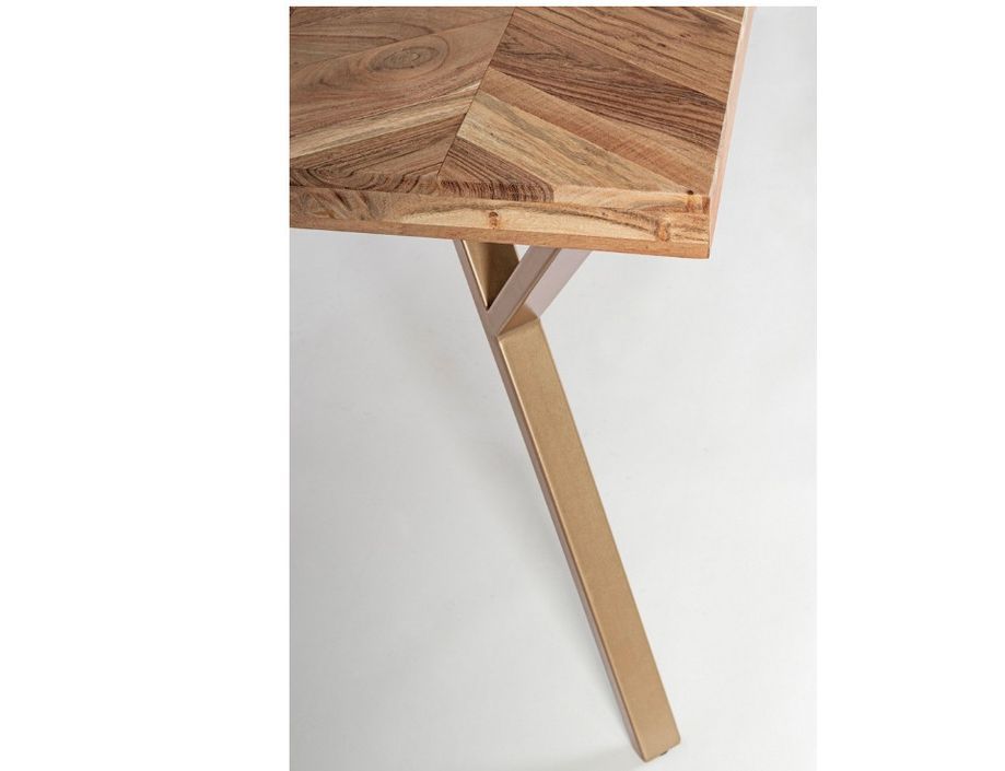 Table à manger plateau bois d'acacia et pieds acier doré mat Dinka 220 cm - Photo n°6