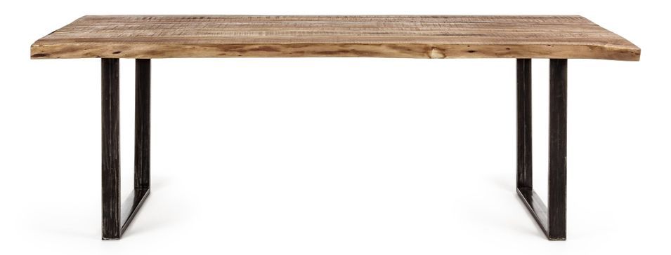 Table à manger rectangulaire 12 places en bois d'acacia sur 2 pieds acier noir Kadone 220 cm - Photo n°2