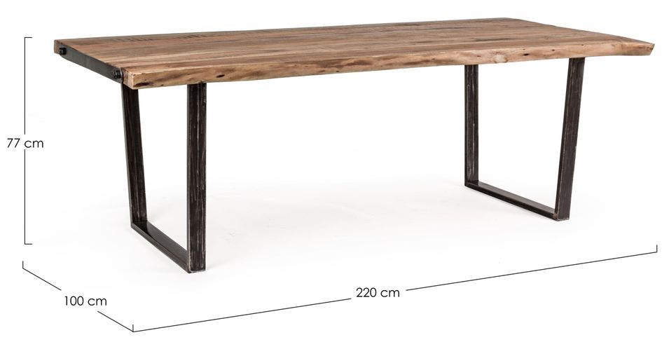 Table à manger rectangulaire 12 places en bois d'acacia sur 2 pieds acier noir Kadone 220 cm - Photo n°4