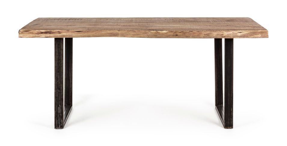 Table à manger rectangulaire 8 places en bois d'acacia sur 2 pieds acier noir Kadone 180 cm - Photo n°2