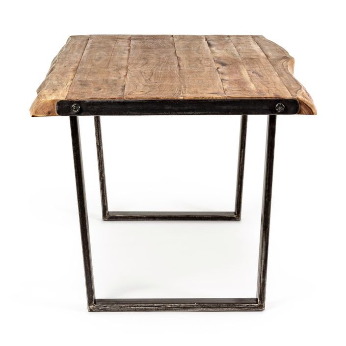 Table à manger rectangulaire 8 places en bois d'acacia sur 2 pieds acier noir Kadone 180 cm - Photo n°4