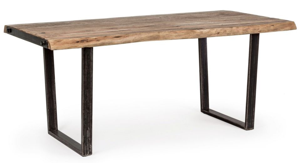 Table à manger rectangulaire 8 places en bois d'acacia sur 2 pieds acier noir Kadone 180 cm - Photo n°1