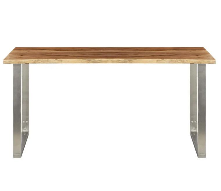 Table à manger rectangulaire acacia massif clair et métal gris Miji L 160 - Photo n°2