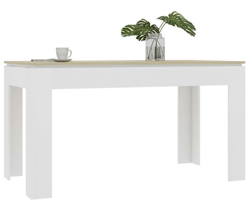Table à manger rectangulaire bois blanc et chêne Sonoma Modra 140 cm - Photo n°1
