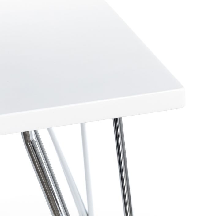 Table à manger rectangulaire bois blanc mat et acier chromé Diza 120 cm - Photo n°2