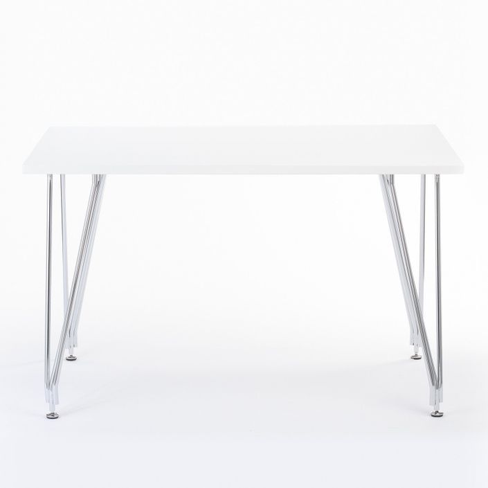 Table à manger rectangulaire bois blanc mat et acier chromé Diza 120 cm - Photo n°3