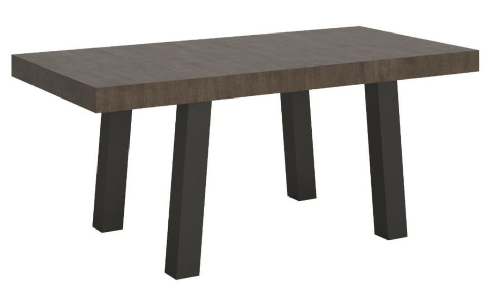 Table à manger rectangulaire bois foncé et pieds métal anthracite Bidy 180 cm - Photo n°1
