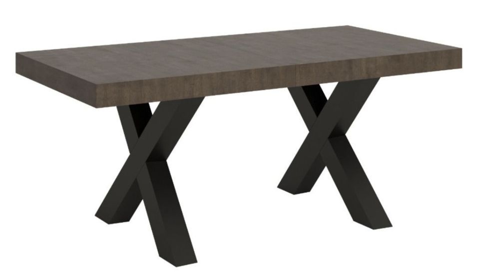 Table à manger rectangulaire bois foncé et pieds métal gris foncé Tsara 180 cm - Photo n°1