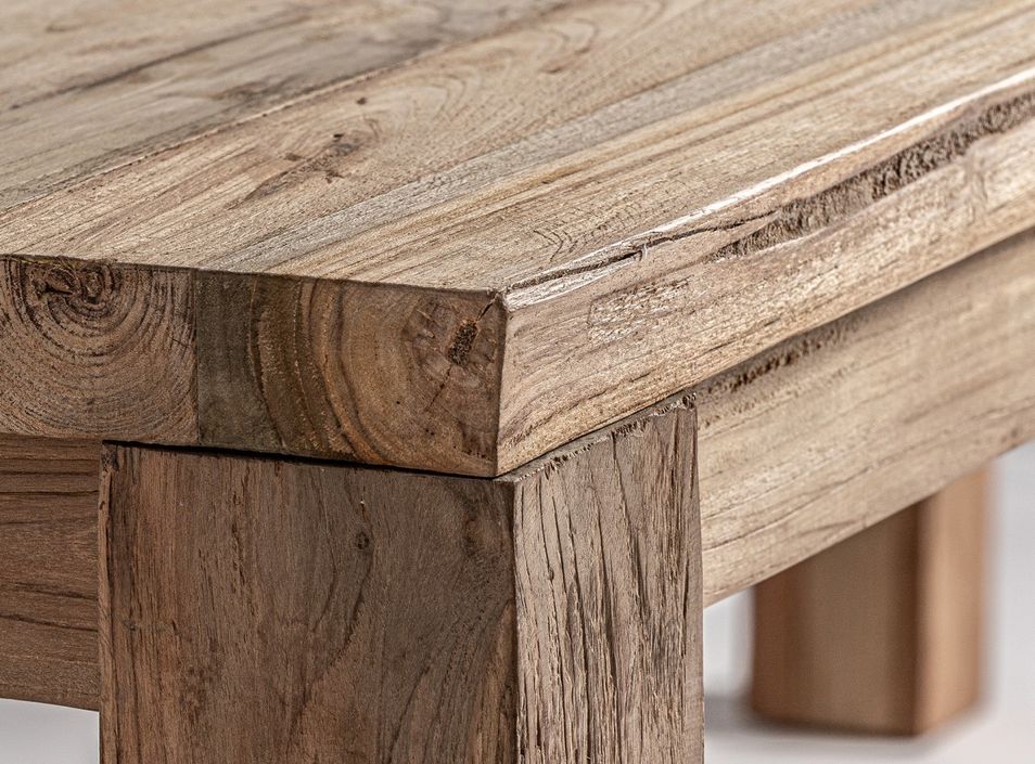 Table à manger rectangulaire bois massif naturel vieilli style colonial Rubha 240 cm - Photo n°3