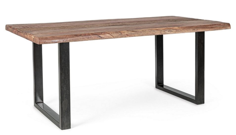 Table à manger rectangulaire en bois d'acacia sur 2 pieds acier noir Natty 180 cm - Photo n°1