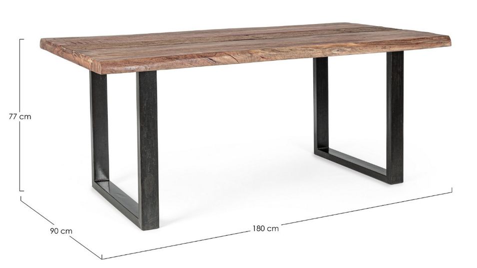 Table à manger rectangulaire en bois d'acacia sur 2 pieds acier noir Natty 180 cm - Photo n°6