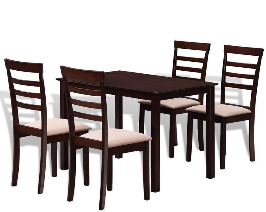 Table à manger rectangulaire et 4 chaises marron et crème Robusta - Photo n°1