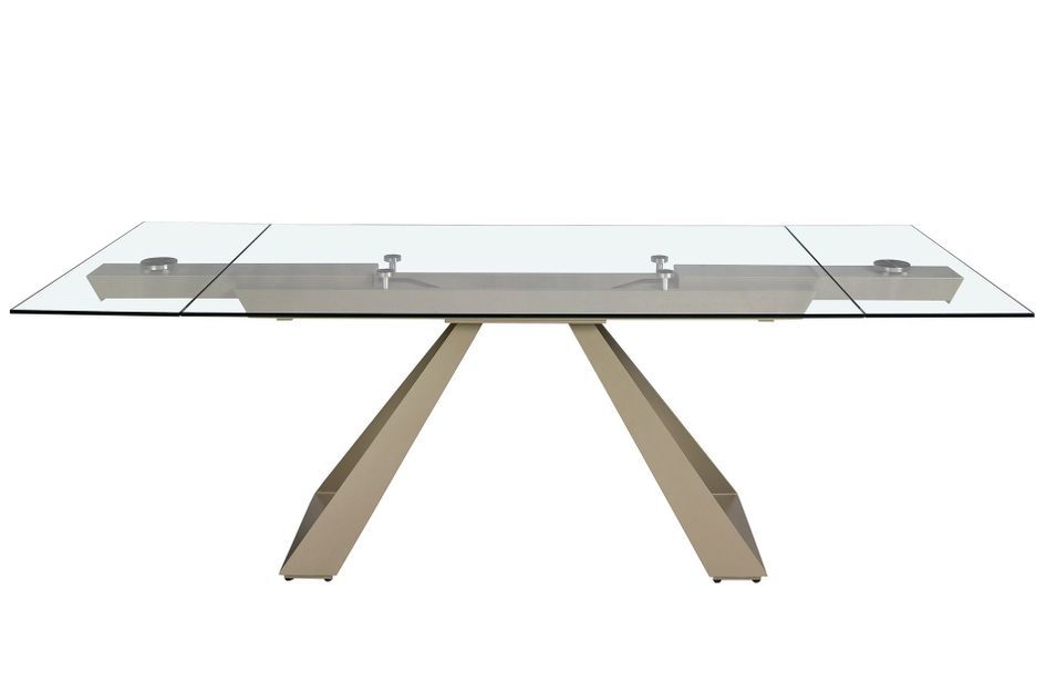 Table à manger rectangulaire extensible Balina L 180/240 cm - Plateau en verre trempé et pieds acier marron clair - Photo n°5