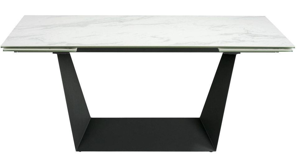 Table à manger rectangulaire extensible Balina L 180/270 cm - Plateau en porcelaine blanche et pied acier noir - Photo n°1