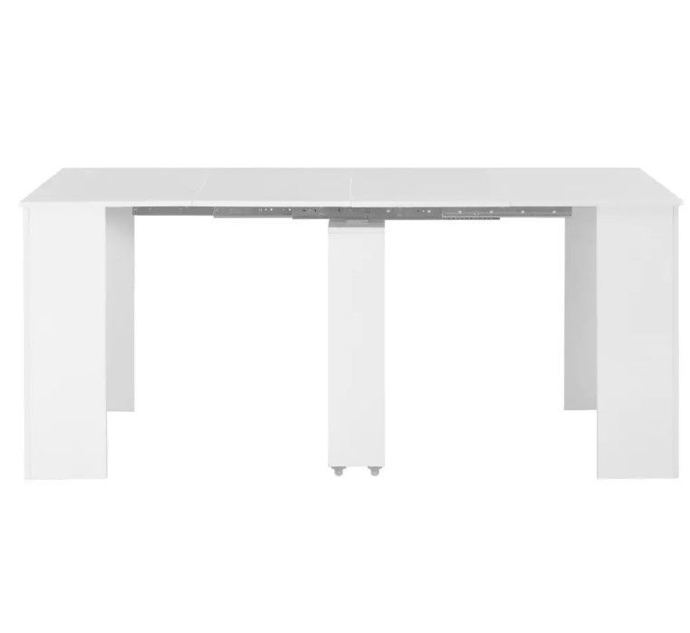 Table console extensible carrée nblanc brillant 90/133/175 cm Lamio - Photo n°3