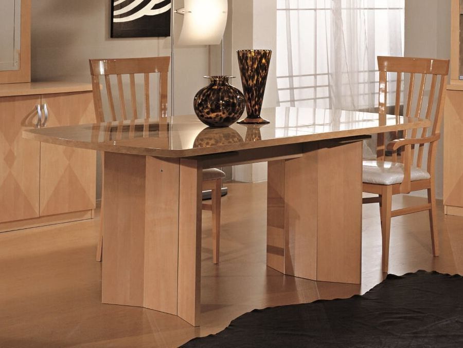 Table à manger rectangulaire extensible bois beige mat Nael - Photo n°1