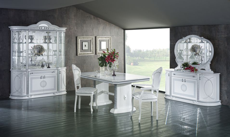 Table à manger rectangulaire extensible bois vernis laqué brillant blanc et gris Vinza 185 à 230 cm - Photo n°4